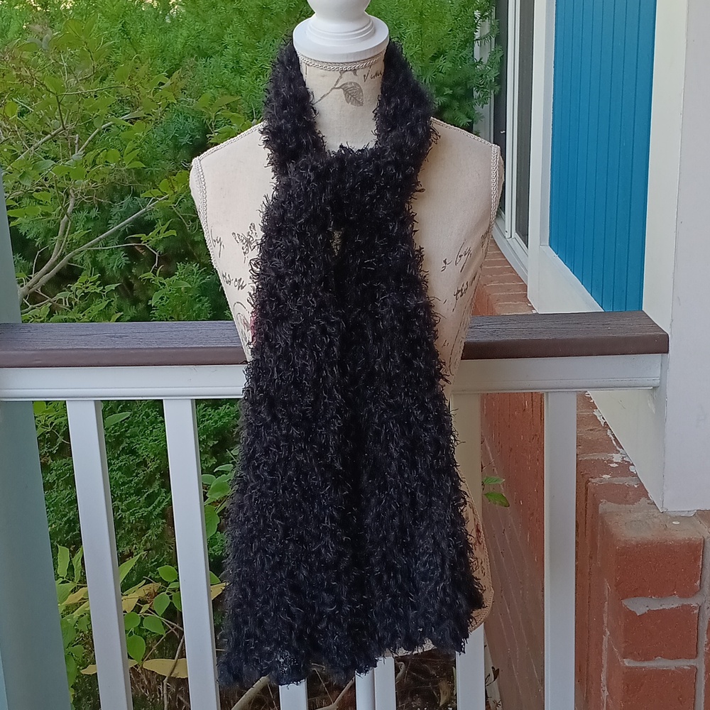 % Shaggy Black Tube Scarf